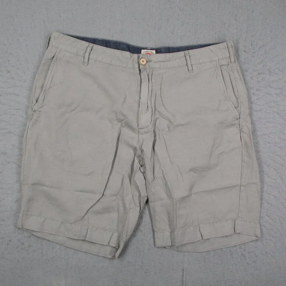 Faherty Shorts Men 35 Gray Linen Blend Flat Front Lightweight Casual Resort Golf